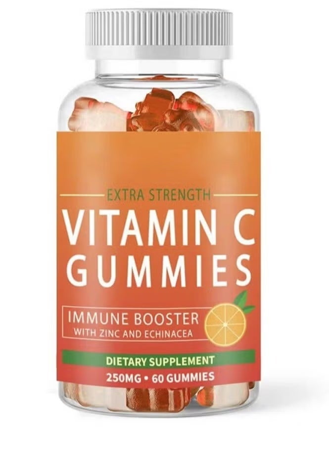 Vitamin C 250mg Gummies for Adults & Kids – Multivitamin with Zinc & Herbal Extracts for Immune Support & Collagen Support for Skin – Orange Flavor – Gluten Free, Non-GMO, Vegetarian – 60 Gummies - Image 1